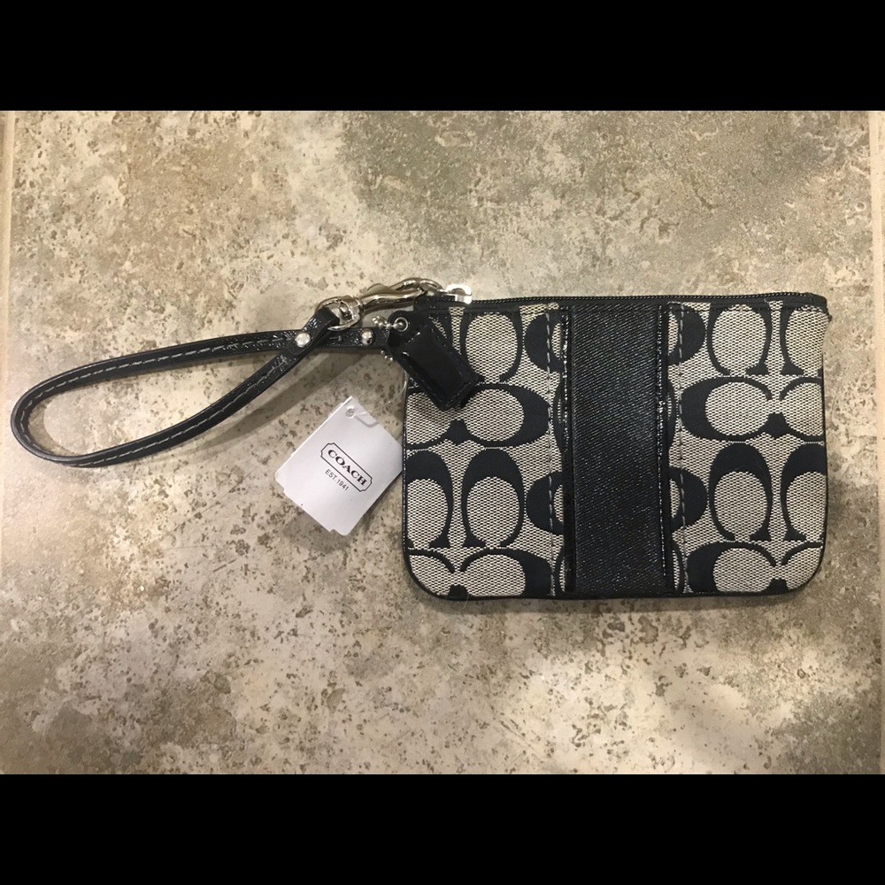 NWT Coach black and gray logo wristlet